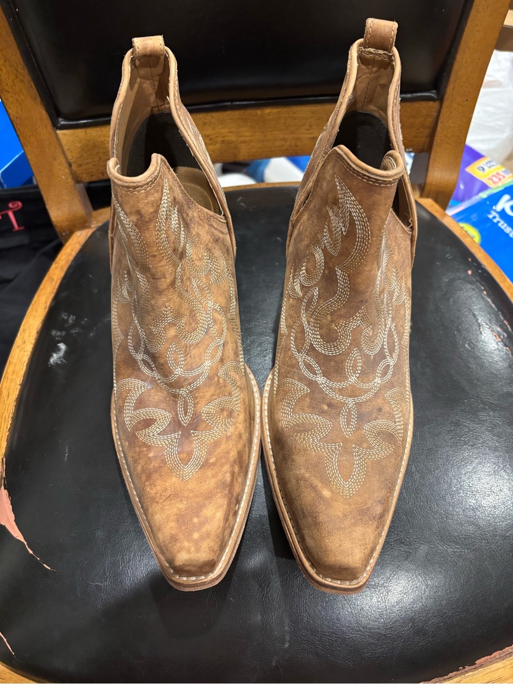 Myra Bag Tan Suede Western Chelsea Boots with Embroidered Stitching